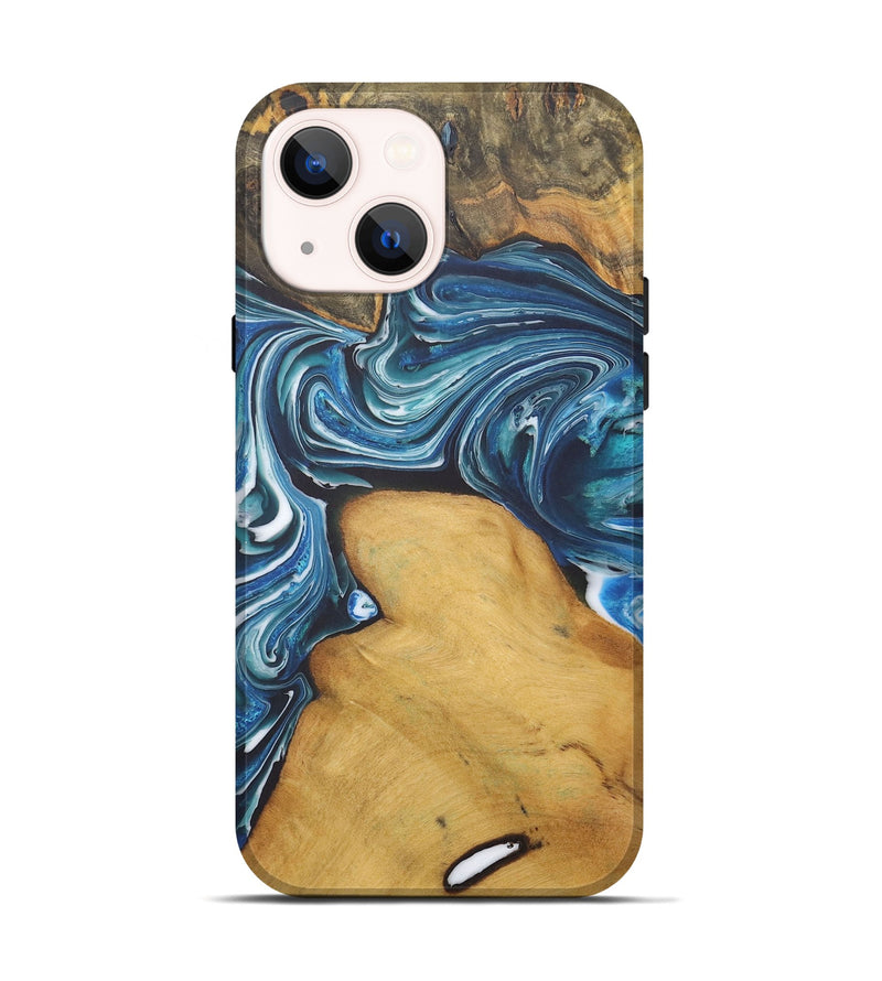 iPhone 14 Wood+Resin Live Edge Phone Case - Cleo (Blue, 721145)