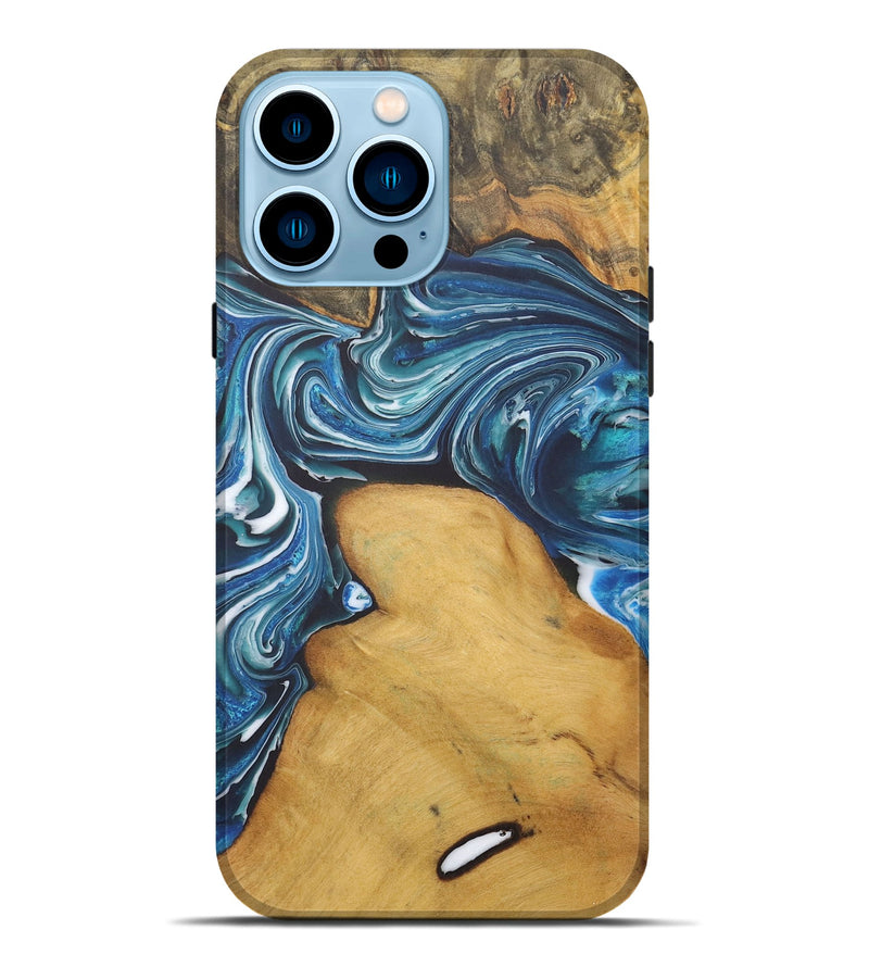 iPhone 14 Pro Max Wood+Resin Live Edge Phone Case - Cleo (Blue, 721145)