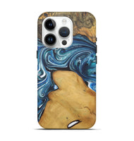 iPhone 15 Pro Wood+Resin Live Edge Phone Case - Cleo (Blue, 721145)