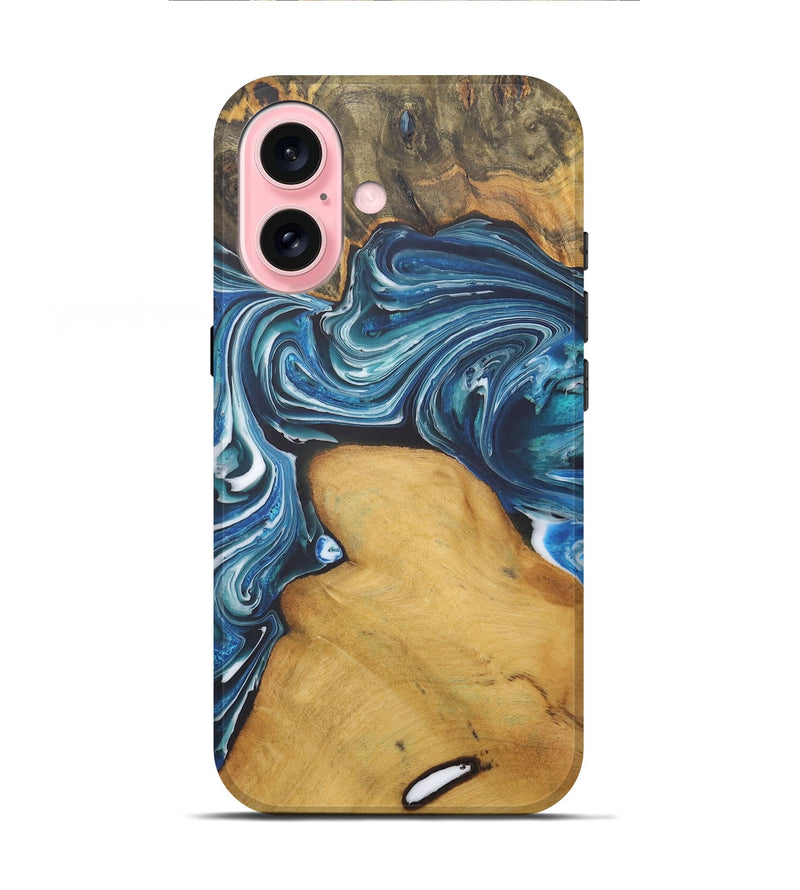 iPhone 16 Wood+Resin Live Edge Phone Case - Cleo (Blue, 721145)