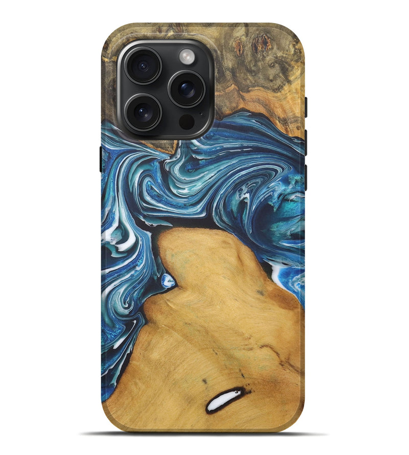 iPhone 16 Pro Max Wood+Resin Live Edge Phone Case - Cleo (Blue, 721145)