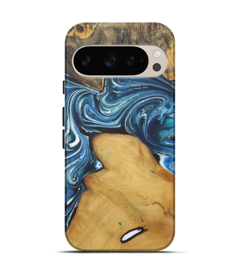 Pixel 9 Wood+Resin Live Edge Phone Case - Cleo (Blue, 721145)