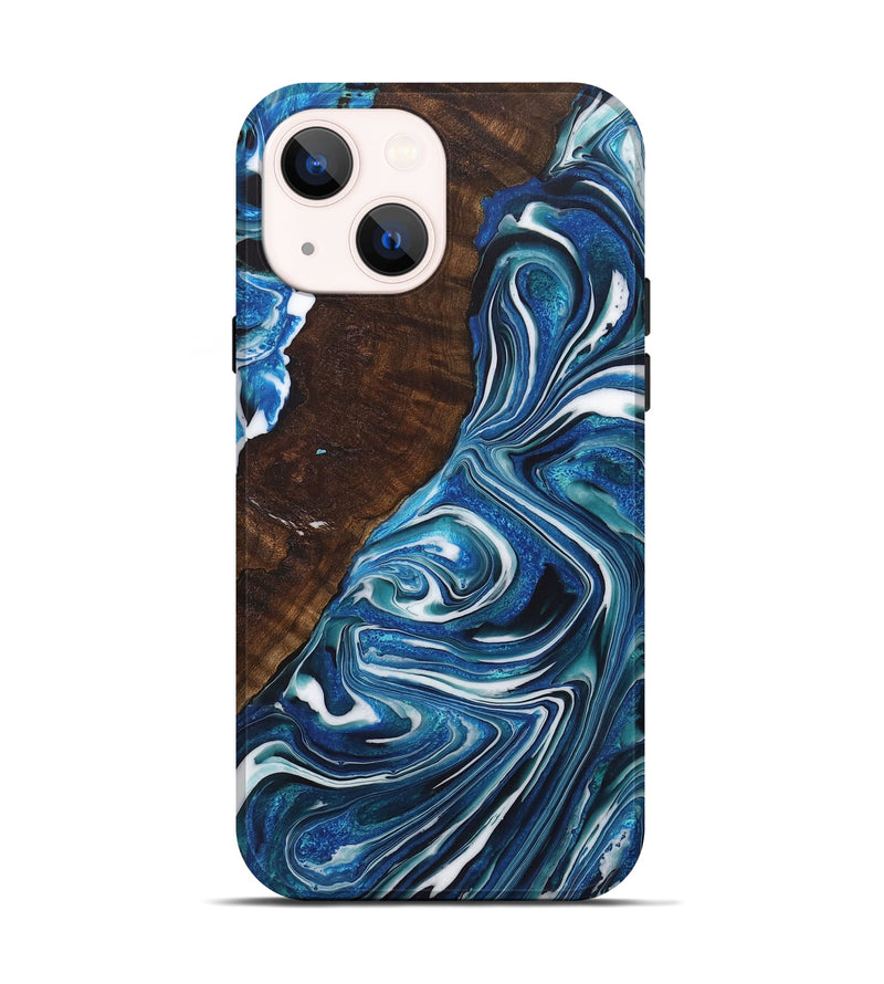 iPhone 14 Wood+Resin Live Edge Phone Case - Ainsley (Blue, 721152)