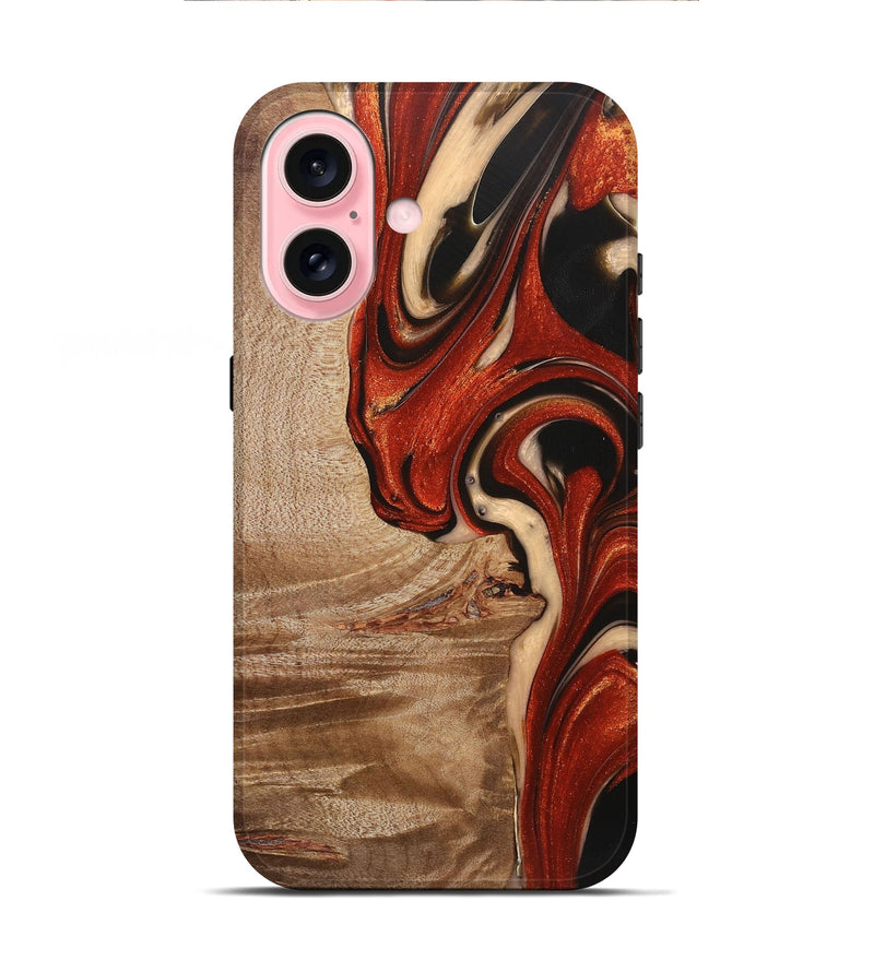 iPhone 16 Wood+Resin Live Edge Phone Case - Alma (Red, 721161)