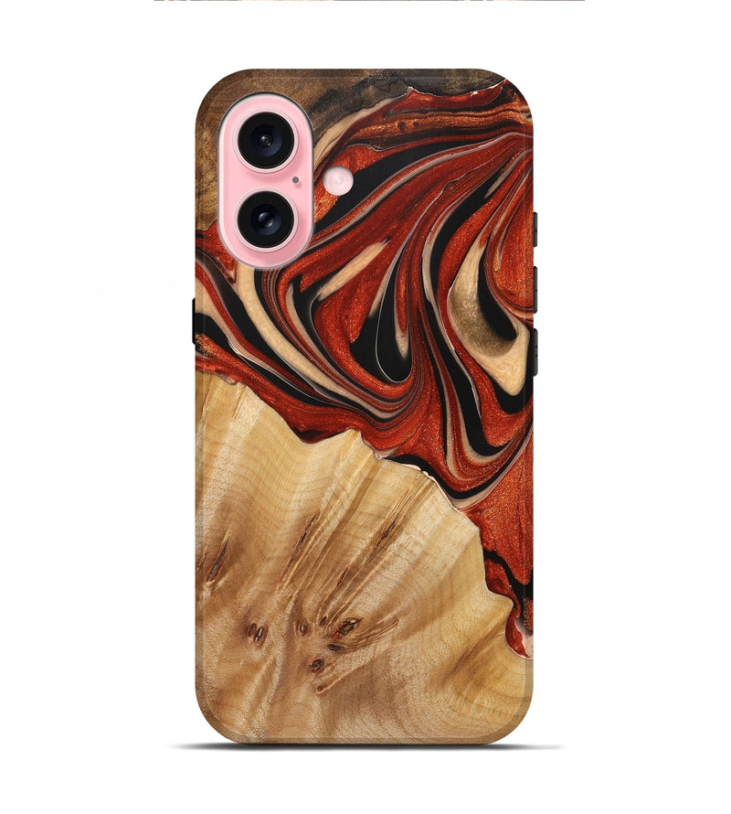 iPhone 16 Wood+Resin Live Edge Phone Case - Troy (Red, 721164)