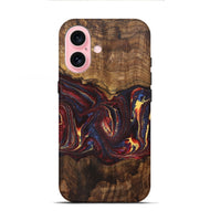 iPhone 16 Wood+Resin Live Edge Phone Case - Daphne (Red, 721168)