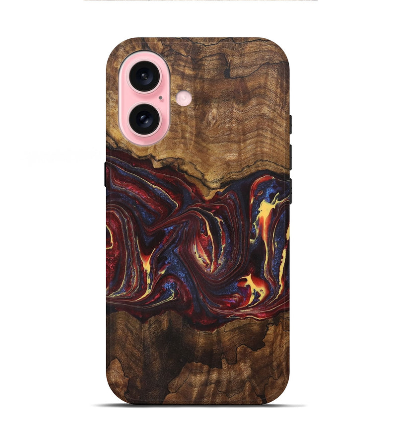 iPhone 16 Wood+Resin Live Edge Phone Case - Daphne (Red, 721168)