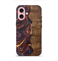 iPhone 16 Wood+Resin Live Edge Phone Case - Kingston (Red, 721170)