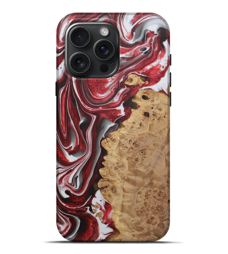 iPhone 16 Pro Max Wood+Resin Live Edge Phone Case - Brent (Red, 721172)