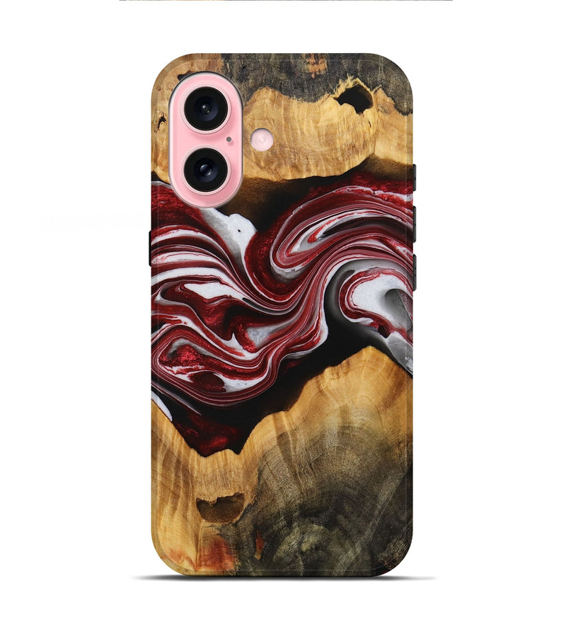 iPhone 16 Wood+Resin Live Edge Phone Case - Iesha (Red, 721173)