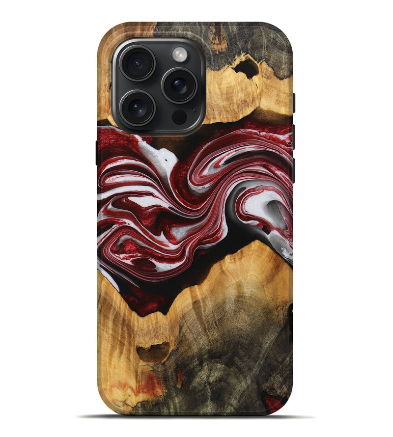 iPhone 16 Pro Max Wood+Resin Live Edge Phone Case - Iesha (Red, 721173)