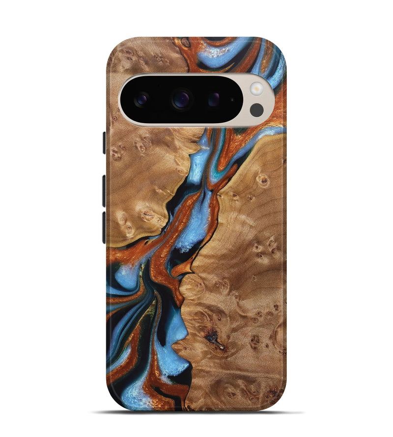 Pixel 9 Wood+Resin Live Edge Phone Case - Stephen (Teal & Gold, 721185)