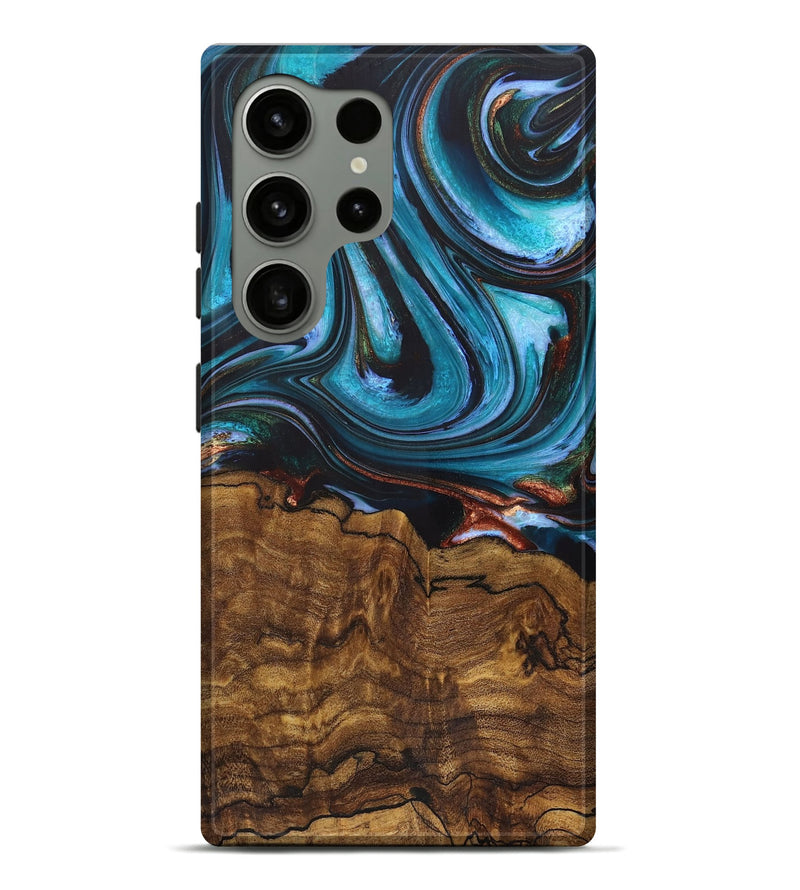 Galaxy S24 Ultra Wood+Resin Live Edge Phone Case - Chester (Teal & Gold, 721189)