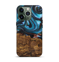 iPhone 13 Pro Wood+Resin Live Edge Phone Case - Chester (Teal & Gold, 721189)