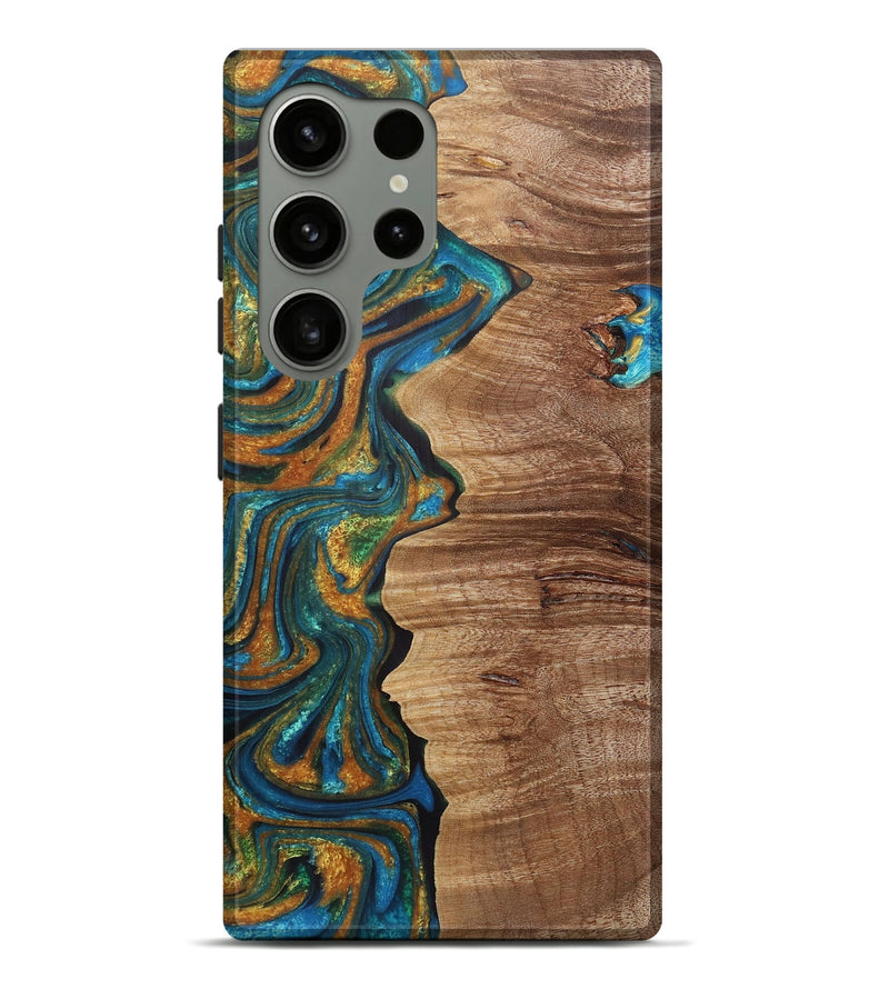 Galaxy S24 Ultra Wood+Resin Live Edge Phone Case - Arya (Teal & Gold, 721190)