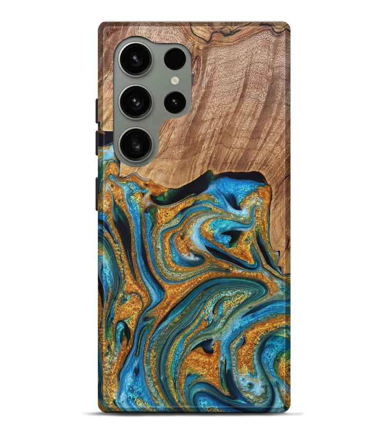 Galaxy S24 Ultra Wood+Resin Live Edge Phone Case - Tabatha (Teal & Gold, 721192)