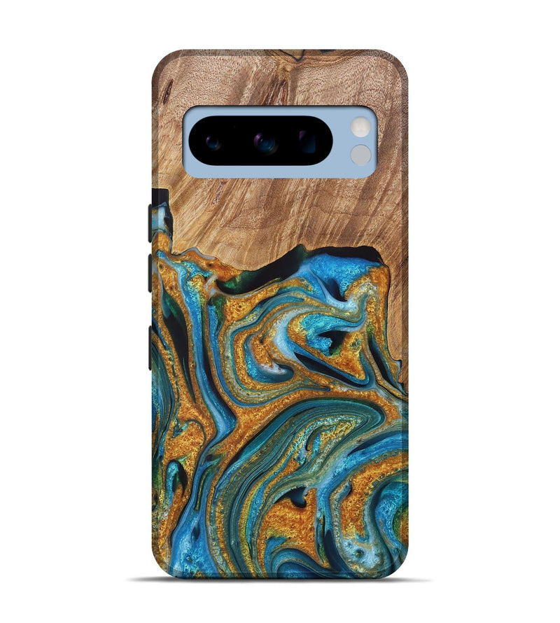 Pixel 8 Pro Wood+Resin Live Edge Phone Case - Tabatha (Teal & Gold, 721192)