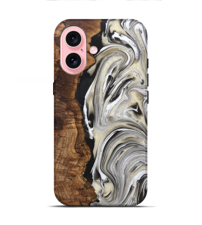 iPhone 16 Wood+Resin Live Edge Phone Case - Ray (Black & White, 721330)