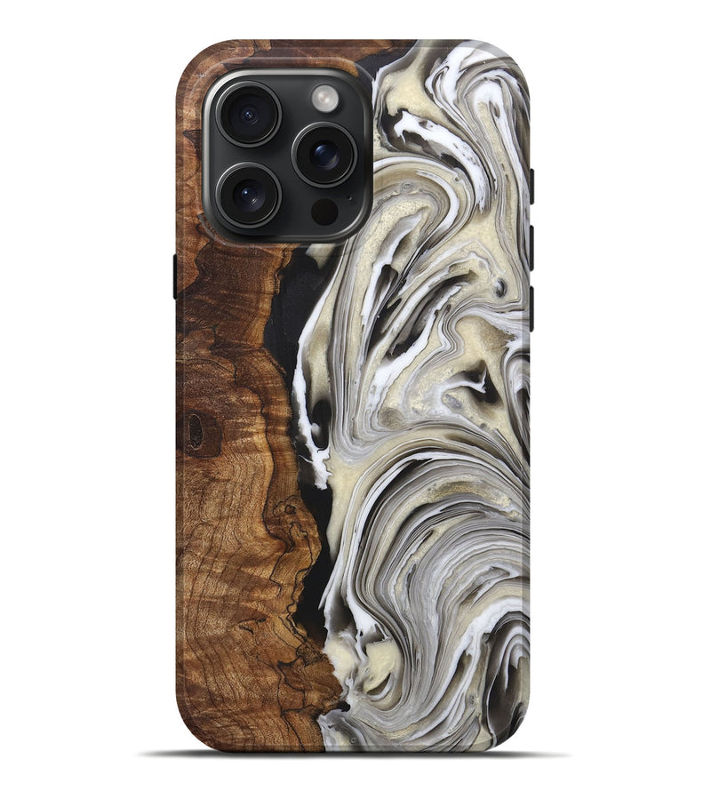 iPhone 16 Pro Max Wood+Resin Live Edge Phone Case - Ray (Black & White, 721330)