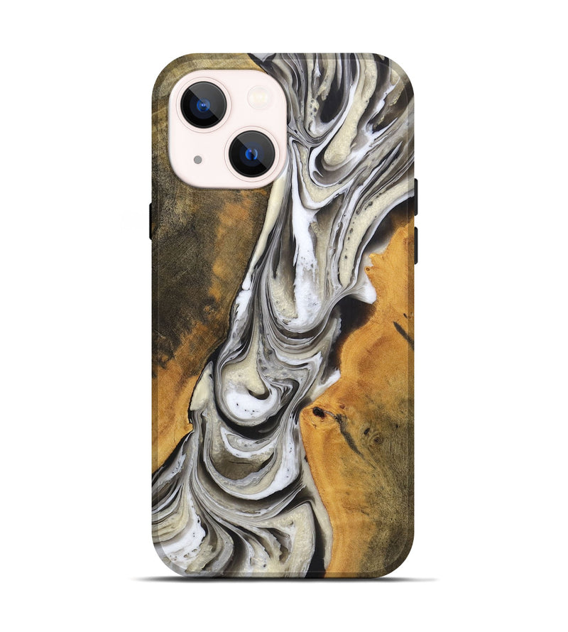 iPhone 14 Wood+Resin Live Edge Phone Case - Roxanne (Black & White, 721331)