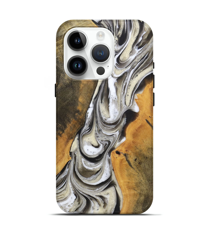 iPhone 15 Pro Wood+Resin Live Edge Phone Case - Roxanne (Black & White, 721331)