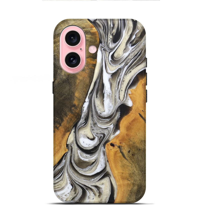 iPhone 16 Wood+Resin Live Edge Phone Case - Roxanne (Black & White, 721331)