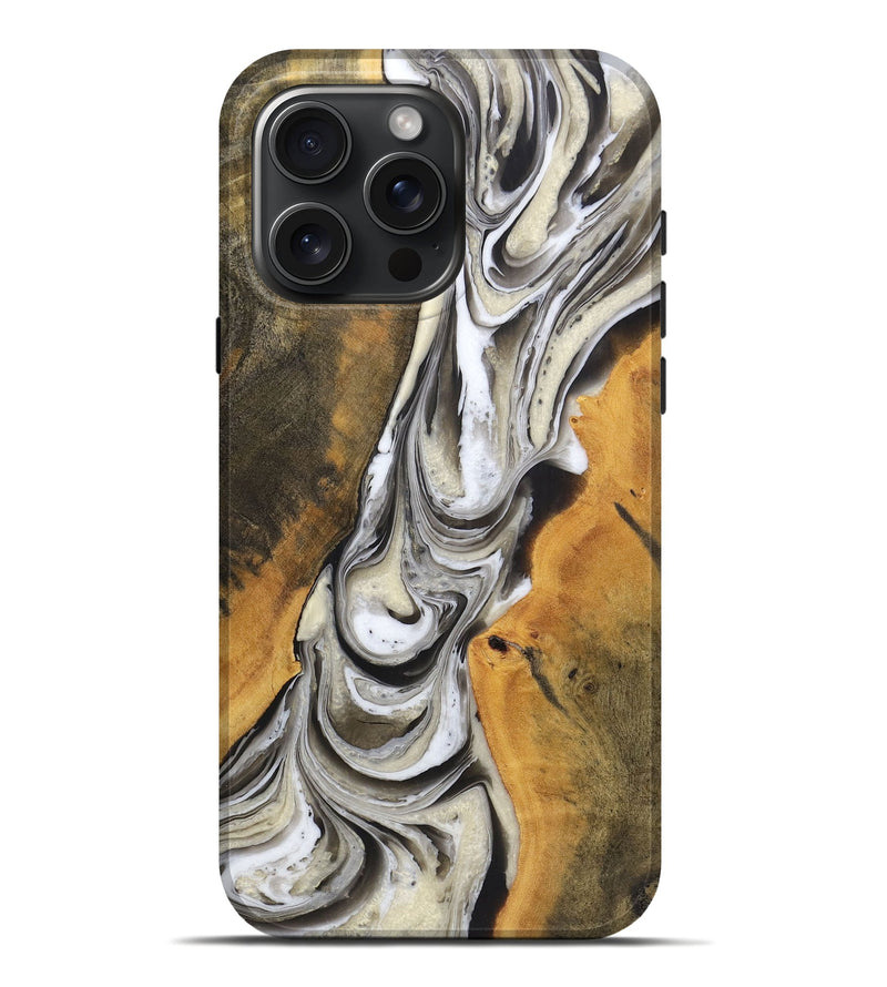 iPhone 16 Pro Max Wood+Resin Live Edge Phone Case - Roxanne (Black & White, 721331)