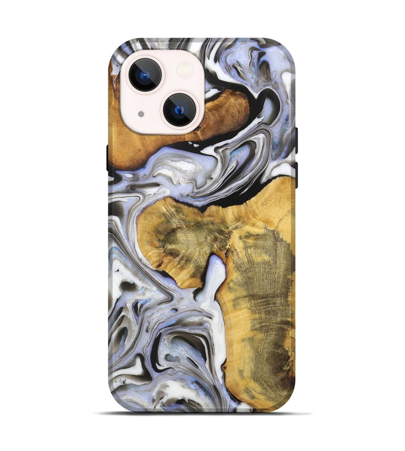 iPhone 14 Wood+Resin Live Edge Phone Case - Nadine (Black & White, 721332)