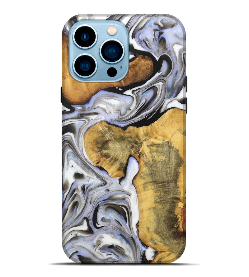 iPhone 14 Pro Max Wood+Resin Live Edge Phone Case - Nadine (Black & White, 721332)