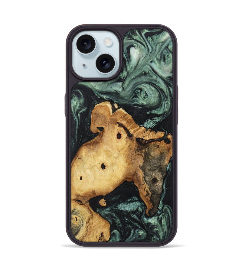 iPhone 15 Wood+Resin Phone Case - Muhammad (Green, 721523)