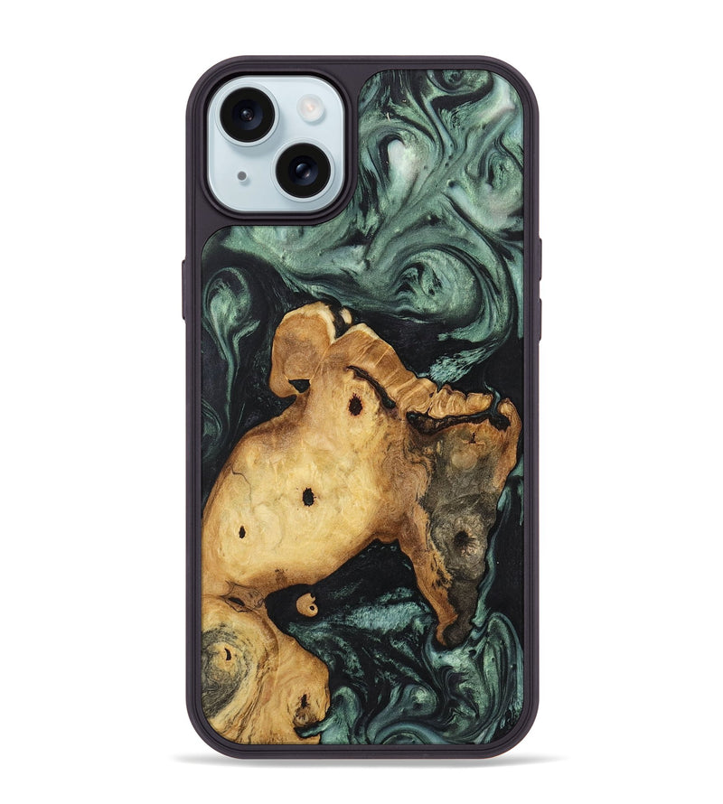 iPhone 15 Plus Wood+Resin Phone Case - Muhammad (Green, 721523)