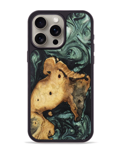 iPhone 15 Pro Max Wood+Resin Phone Case - Muhammad (Green, 721523)