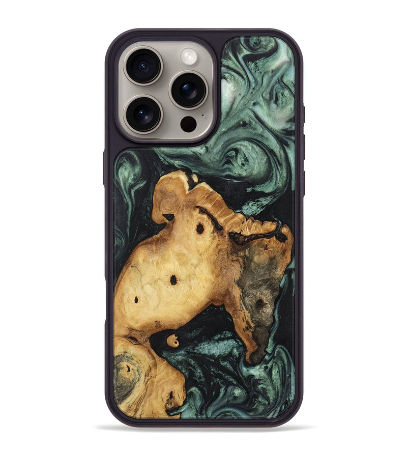 iPhone 16 Pro Max Wood+Resin Phone Case - Muhammad (Green, 721523)