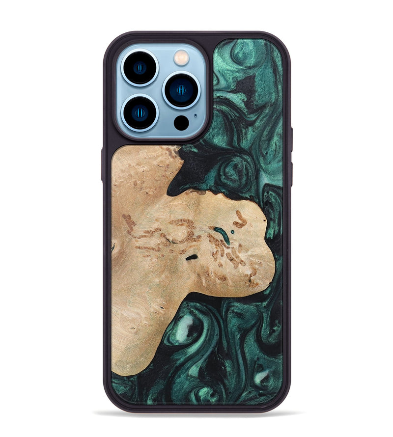 iPhone 14 Pro Max Wood+Resin Phone Case - Barrett (Green, 721524)