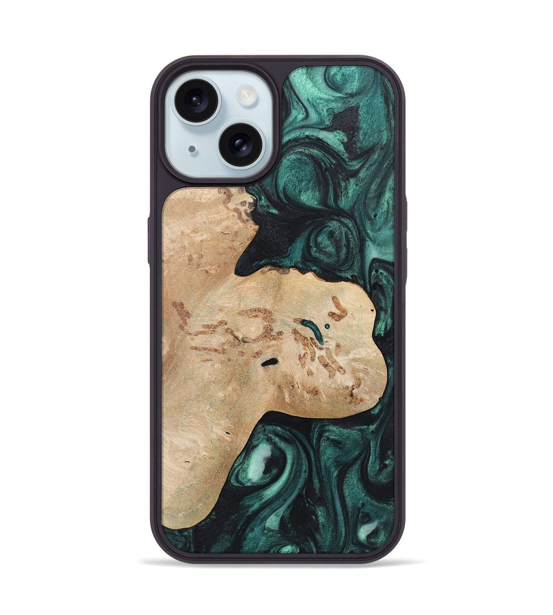 iPhone 15 Wood+Resin Phone Case - Barrett (Green, 721524)