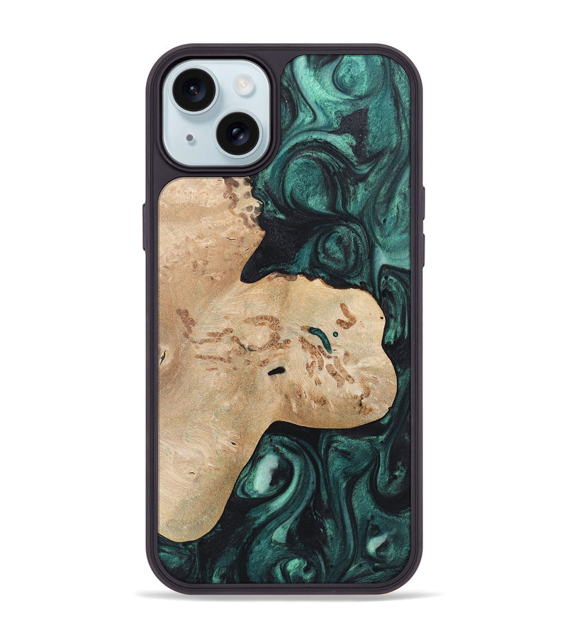 iPhone 15 Plus Wood+Resin Phone Case - Barrett (Green, 721524)