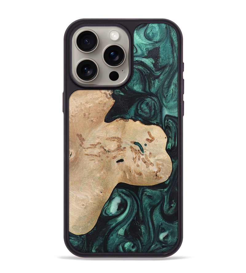 iPhone 15 Pro Max Wood+Resin Phone Case - Barrett (Green, 721524)