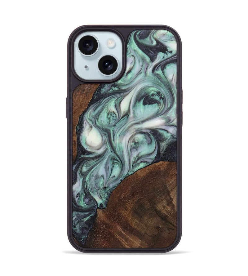 iPhone 15 Wood+Resin Phone Case - Eliza (Green, 721527)