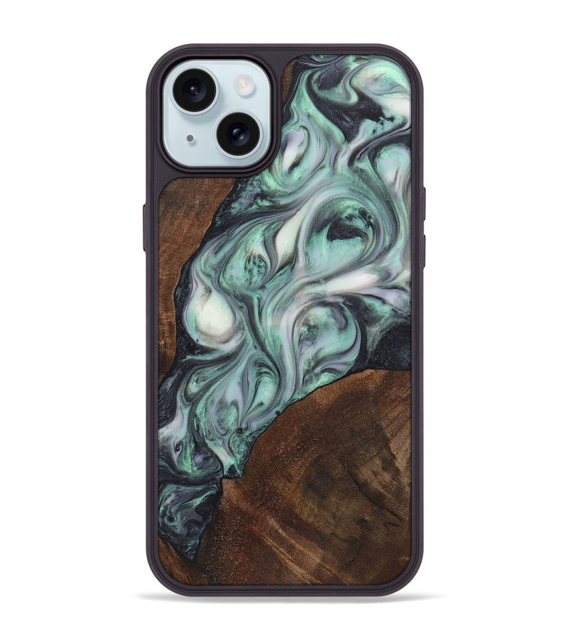 iPhone 15 Plus Wood+Resin Phone Case - Eliza (Green, 721527)