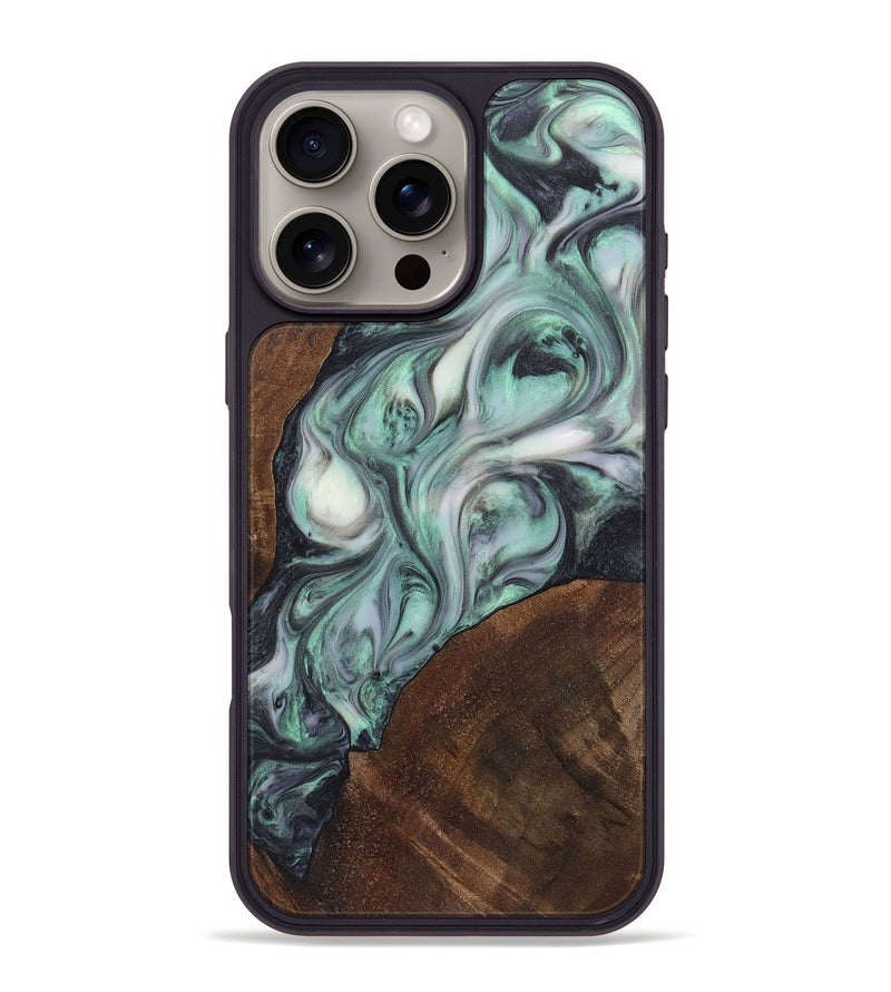 iPhone 16 Pro Max Wood+Resin Phone Case - Eliza (Green, 721527)