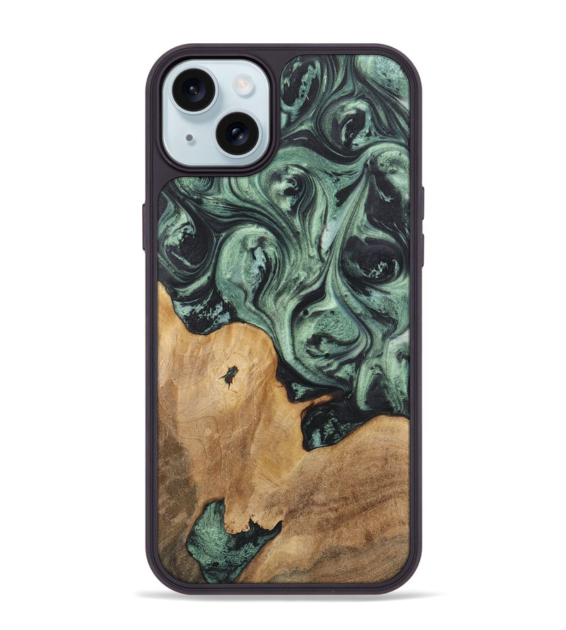 iPhone 15 Plus Wood+Resin Phone Case - Krystle (Green, 721529)