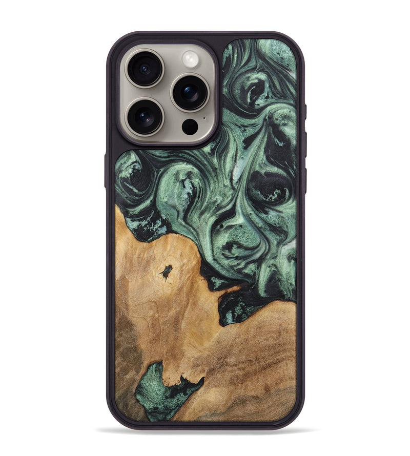 iPhone 15 Pro Max Wood+Resin Phone Case - Krystle (Green, 721529)