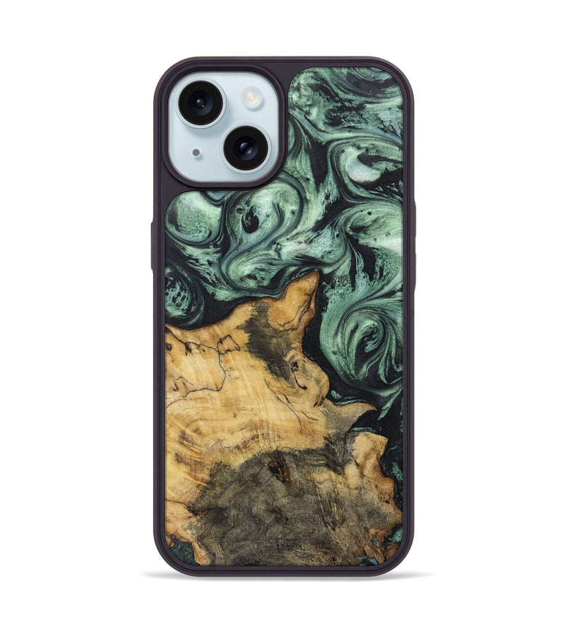 iPhone 15 Wood+Resin Phone Case - Delaney (Green, 721530)