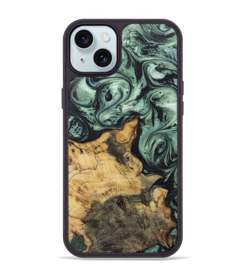 iPhone 15 Plus Wood+Resin Phone Case - Delaney (Green, 721530)