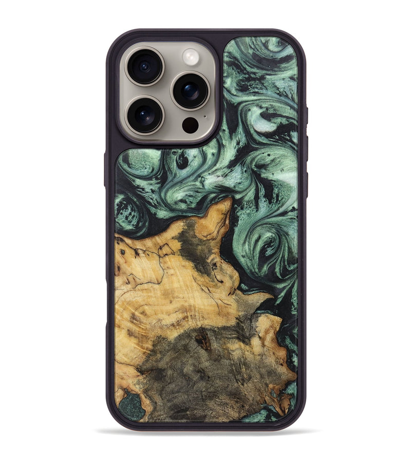 iPhone 16 Pro Max Wood+Resin Phone Case - Delaney (Green, 721530)