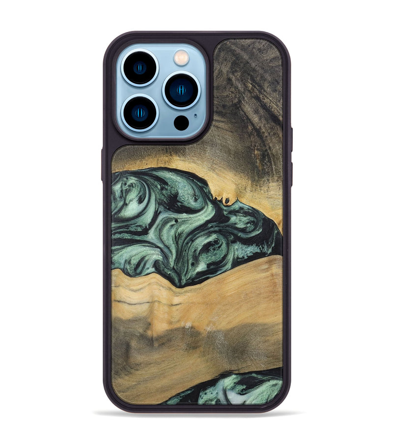 iPhone 14 Pro Max Wood+Resin Phone Case - Alessandra (Green, 721531)