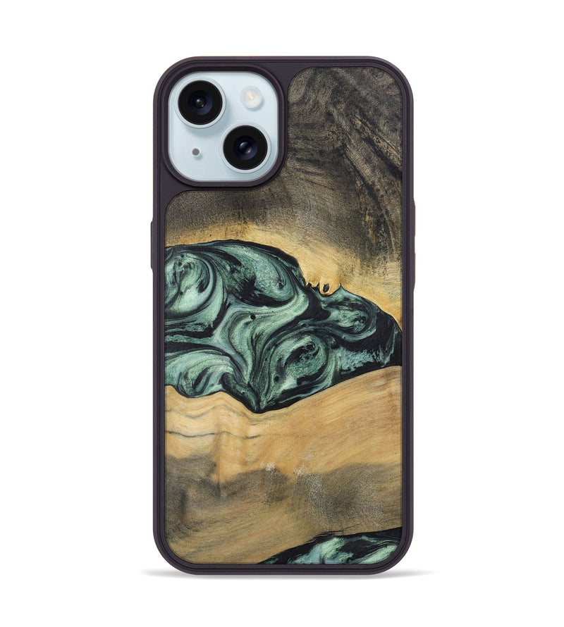 iPhone 15 Wood+Resin Phone Case - Alessandra (Green, 721531)