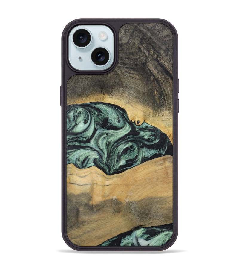 iPhone 15 Plus Wood+Resin Phone Case - Alessandra (Green, 721531)