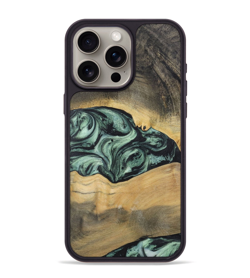 iPhone 15 Pro Max Wood+Resin Phone Case - Alessandra (Green, 721531)