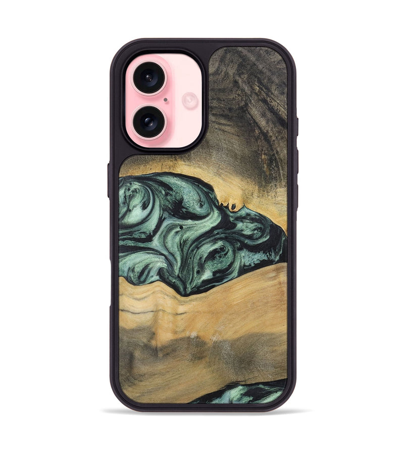 iPhone 16 Wood+Resin Phone Case - Alessandra (Green, 721531)